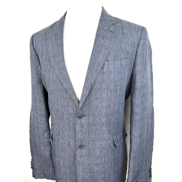 Joseph Abboud Linen Sport Coat Jacket Two Button Gray Black Plaid  Mens Size XL - Picture 1 of 15